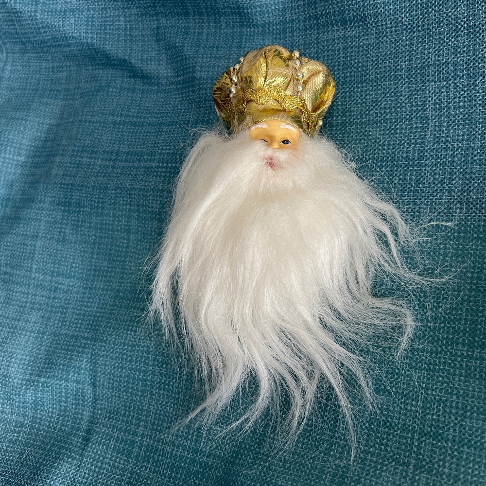 VINTAGE Kurt Adler Jeweled Gold Santa Head Christmas Tree Ornament